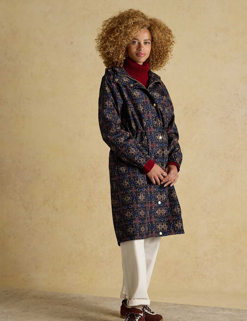 Joules Packable Waterproof Geometric Hooded Raincoat Navy Mix