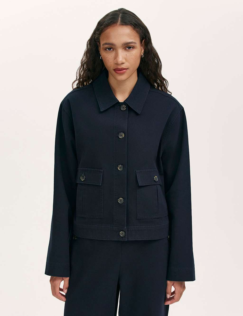 Finery London Women's Canvas Collared Utility Jacket - 10 - Navy - Available at M&S