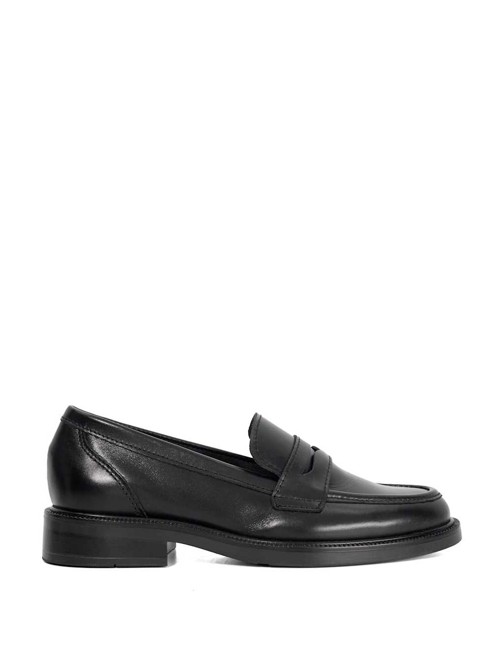 Dune London Leather Block Heel Penny Loafers Black