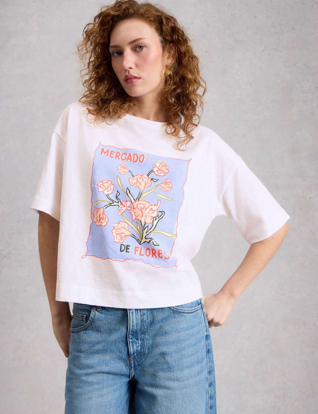 White Stuff Women's Pure Cotton Flower Graphic T-Shirt - 22 - White Mix - Available at M&S