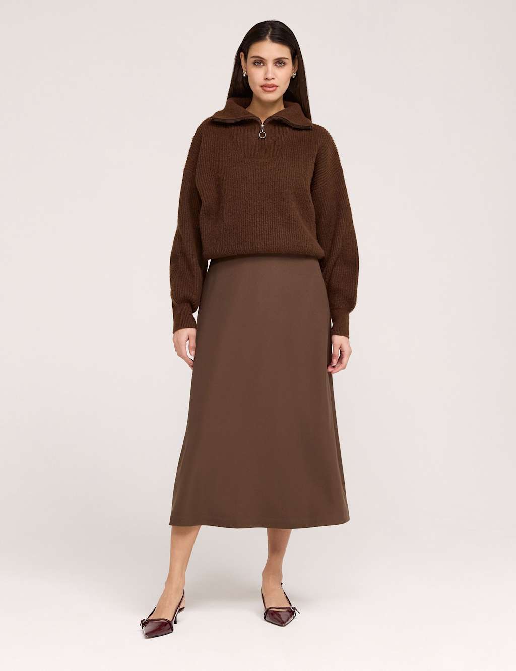 Finery London Women's Twill Midi A-Line Skirt - 12 - Brown - Available at M&S
