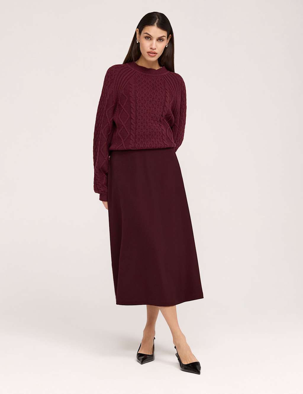 Finery London Women's Twill Midi A-Line Skirt - 16 - Burgundy - Available at M&S