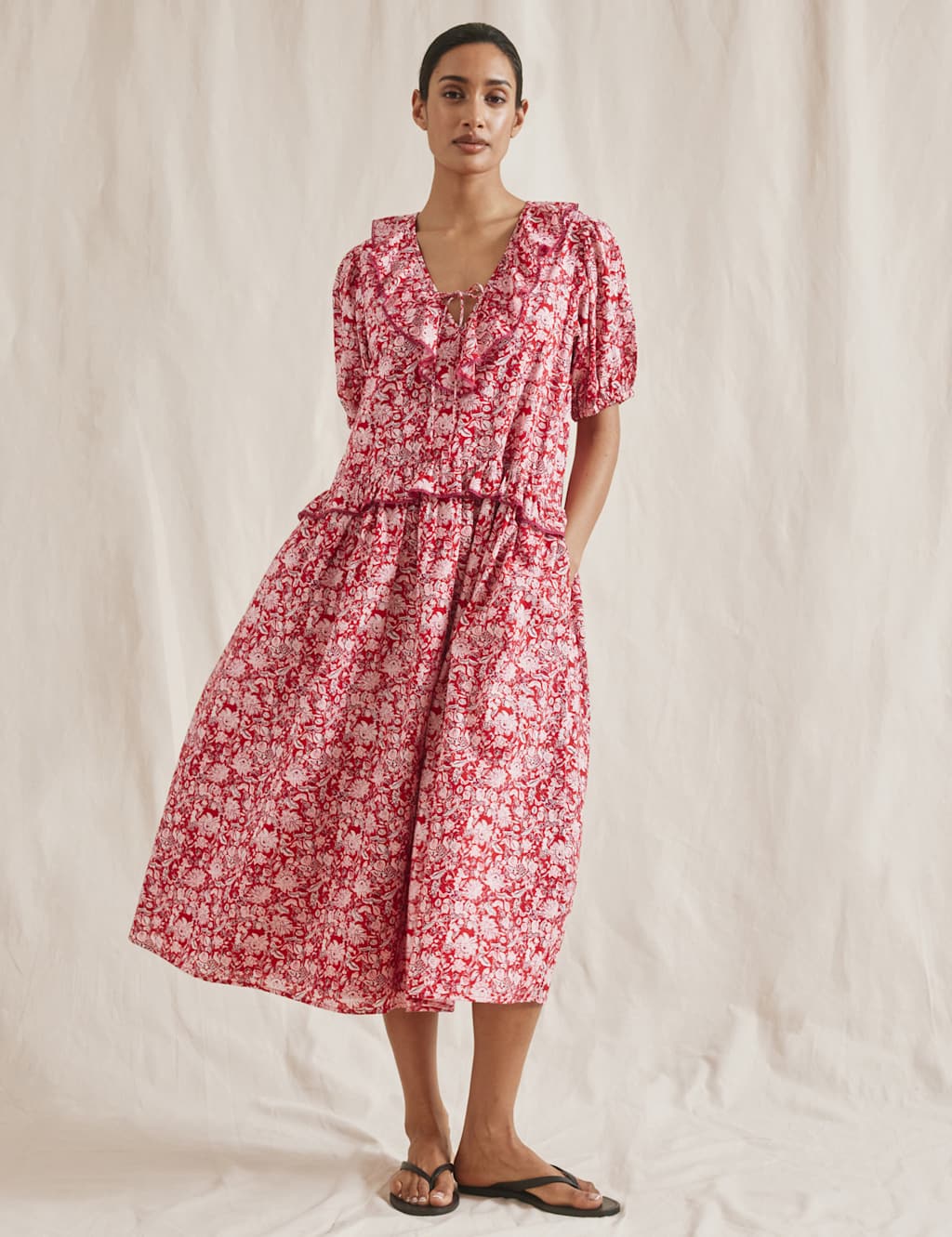 Pure Cotton Printed Midi Waisted Dress
