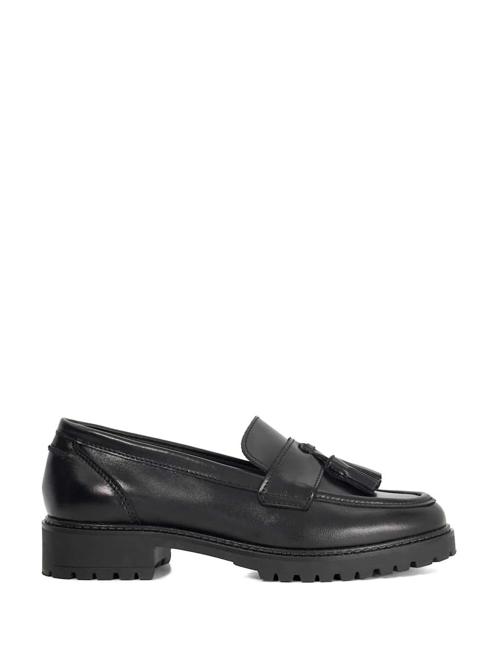 Dune London Leather Tassel Flatform Loafers Black