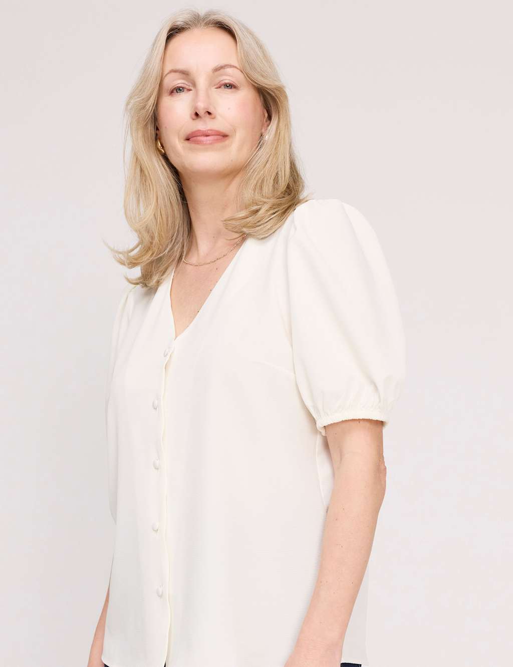 Finery London Women's V-Neck Short Sleeve Button-Through Top - 8 - Ivory - Available at M&S