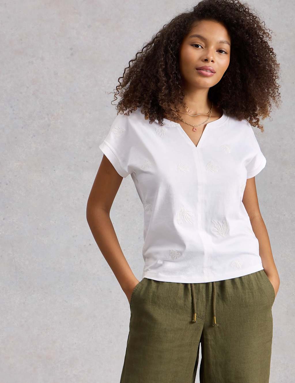 White Stuff Women's Pure Cotton Embroidered T-Shirt - 10 - Available at M&S