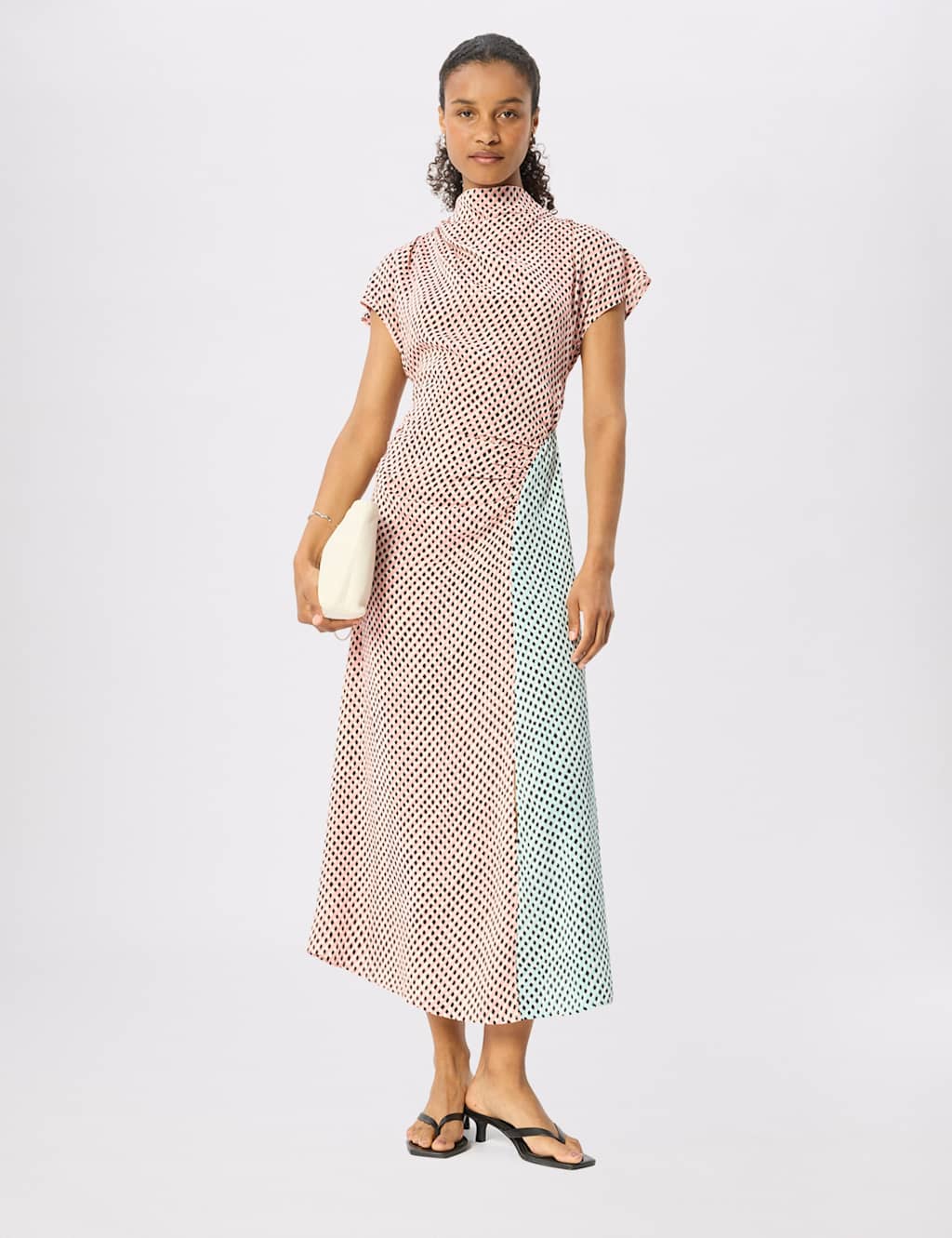 Whistles Women's Geometric Checked Cowl Neck Midi Column Dress - 10 - Pink Mix - Available at M&S