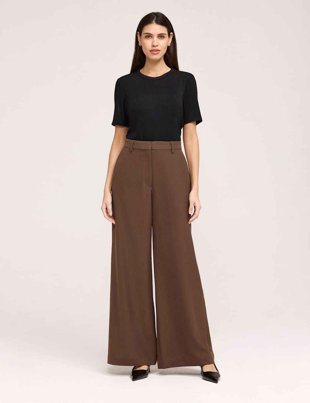 Finery London Women's Twill Wide Leg Trouser - 16 - Brown - Available at M&S