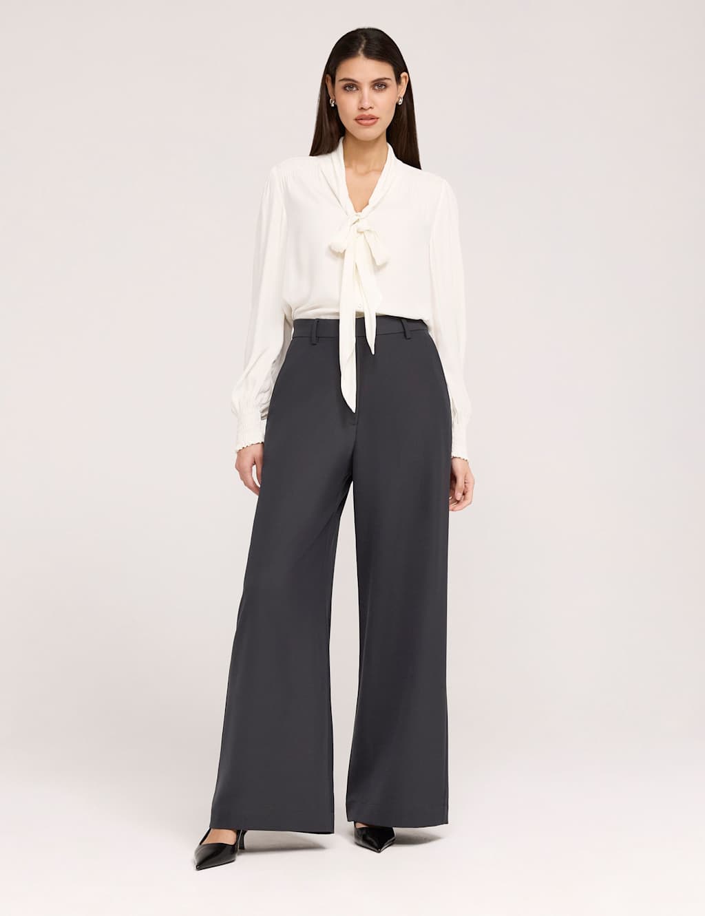 Finery London Women's Twill Wide Leg Trouser - 10 - Charcoal - Available at M&S