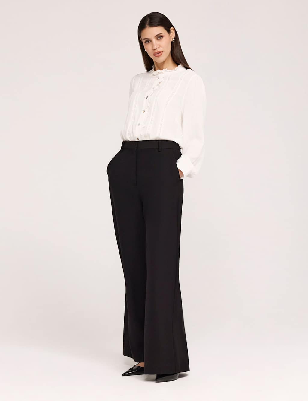 Finery London Women's Twill Wide Leg Trouser - 8 - Black - Available at M&S