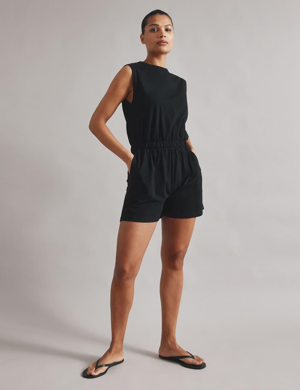 Pure Cotton Jersey Sleeveless Playsuit