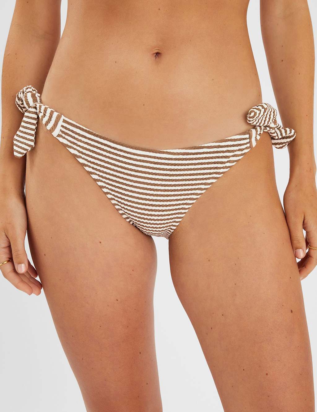 Accessorize Women's Striped Tie Side High Leg Bikini Bottoms - 12 - Beige, Beige