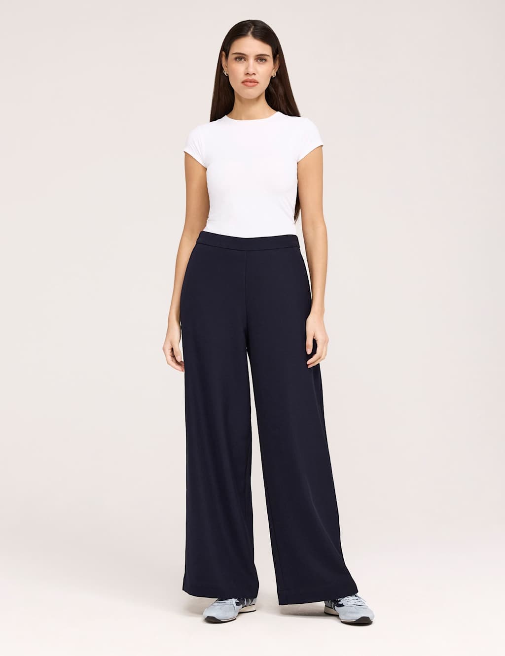 Finery London Women's Twill Elasticated Waist Wide Leg Trousers - 8 - Navy - Available at M&S
