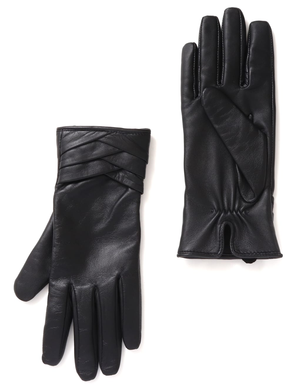 Leather Woven Detail Warm Lined Gloves