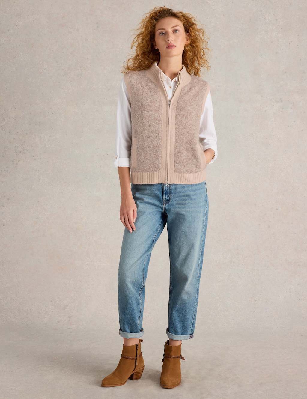 White Stuff Boucle Gilet Natural