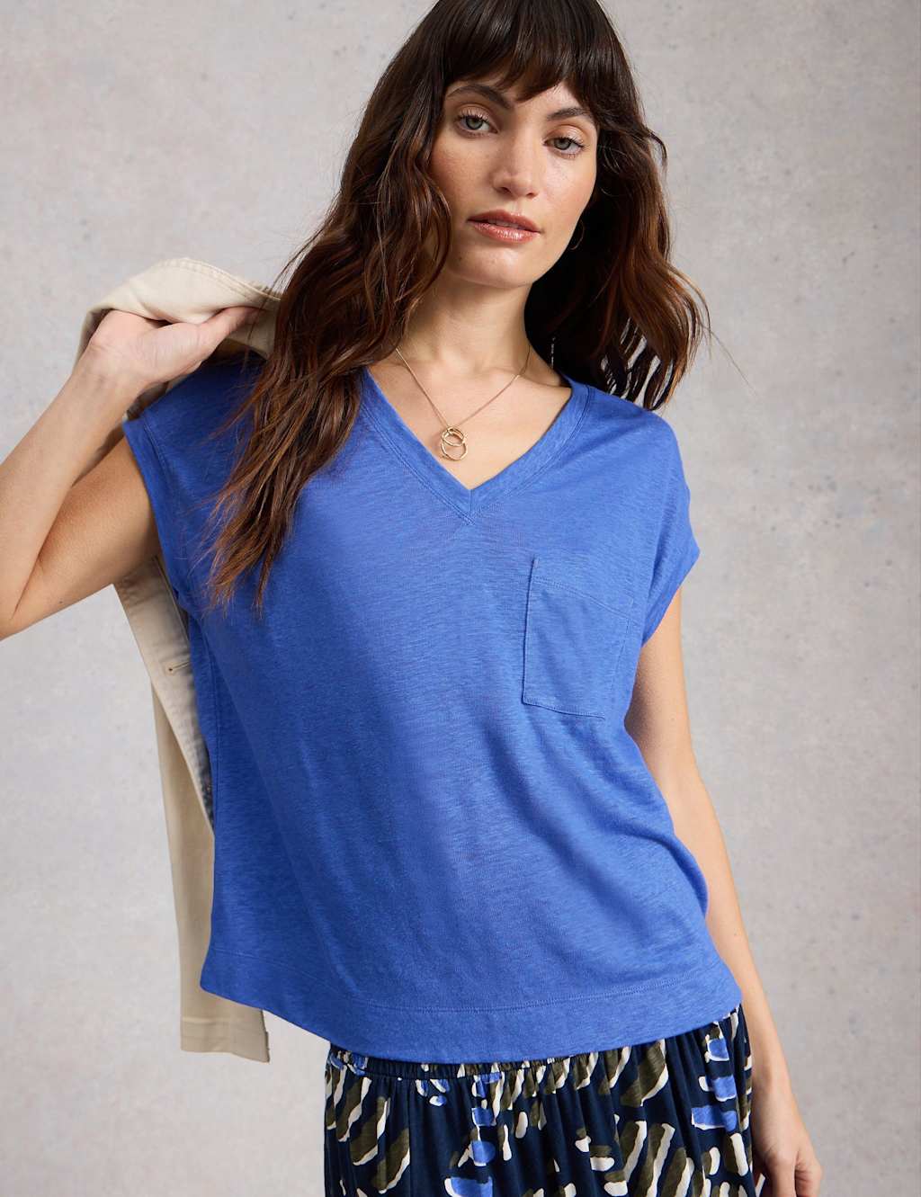 White Stuff Women's Pure Linen V-Neck T-Shirt - 16 - Blue - Available at M&S