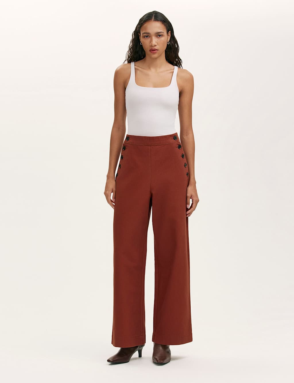 Finery London Women's Pure Cotton Canvas Wide Leg Trousers - 10 - Brown - Available at M&S