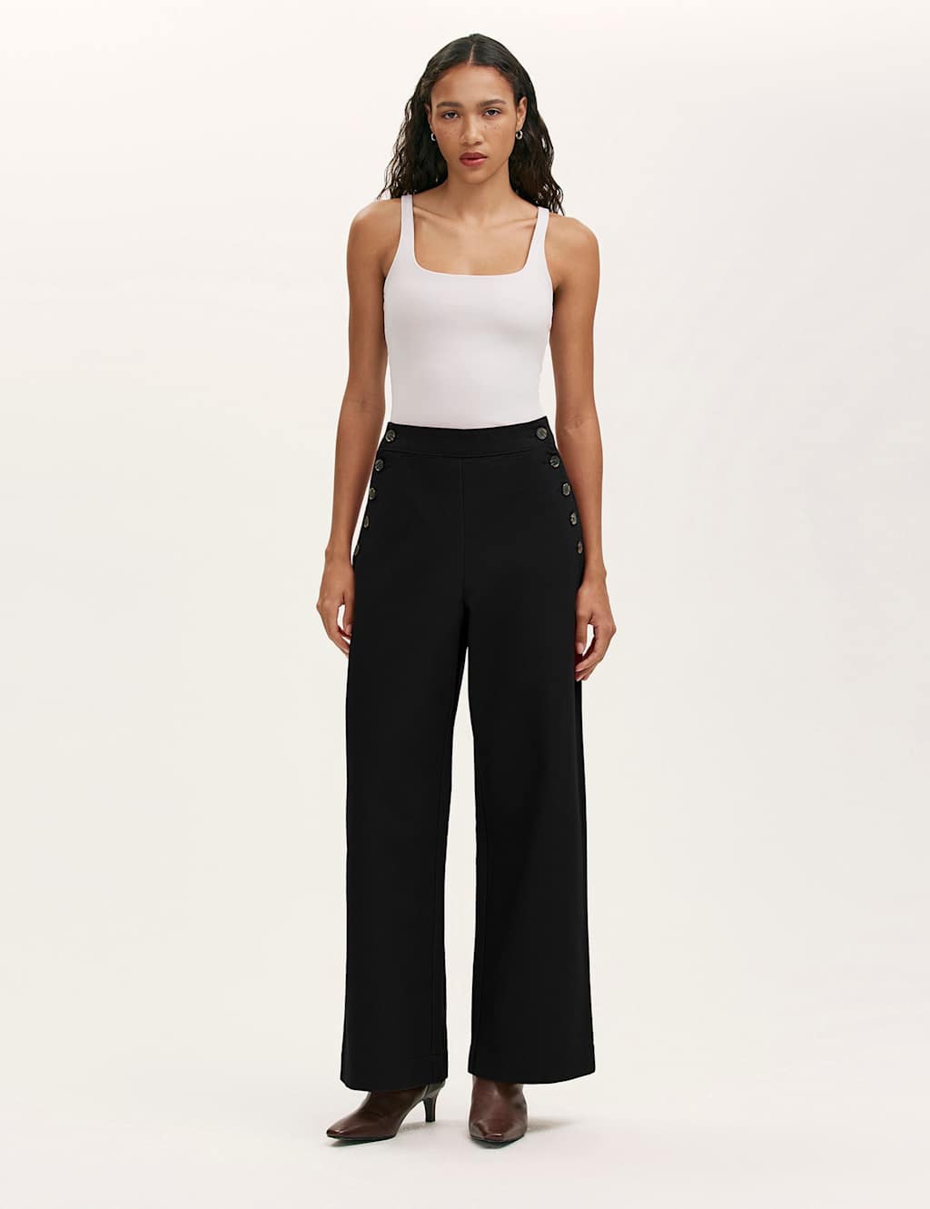 Finery London Women's Pure Cotton Canvas Wide Leg Trousers - 10 - Black - Available at M&S