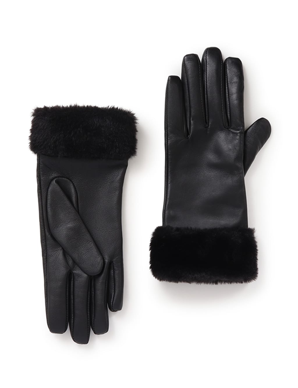 Jones Bootmaker Women's Leather Faux Fur Cuffed Warm Lined Gloves - M-L - Black, Black,Brown