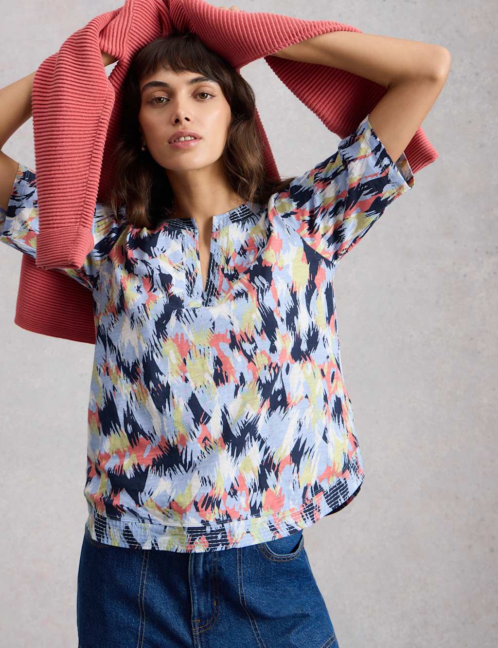 White Stuff Women's Pure Cotton Embroidered Top - 12 - Blue Mix - Available at M&S