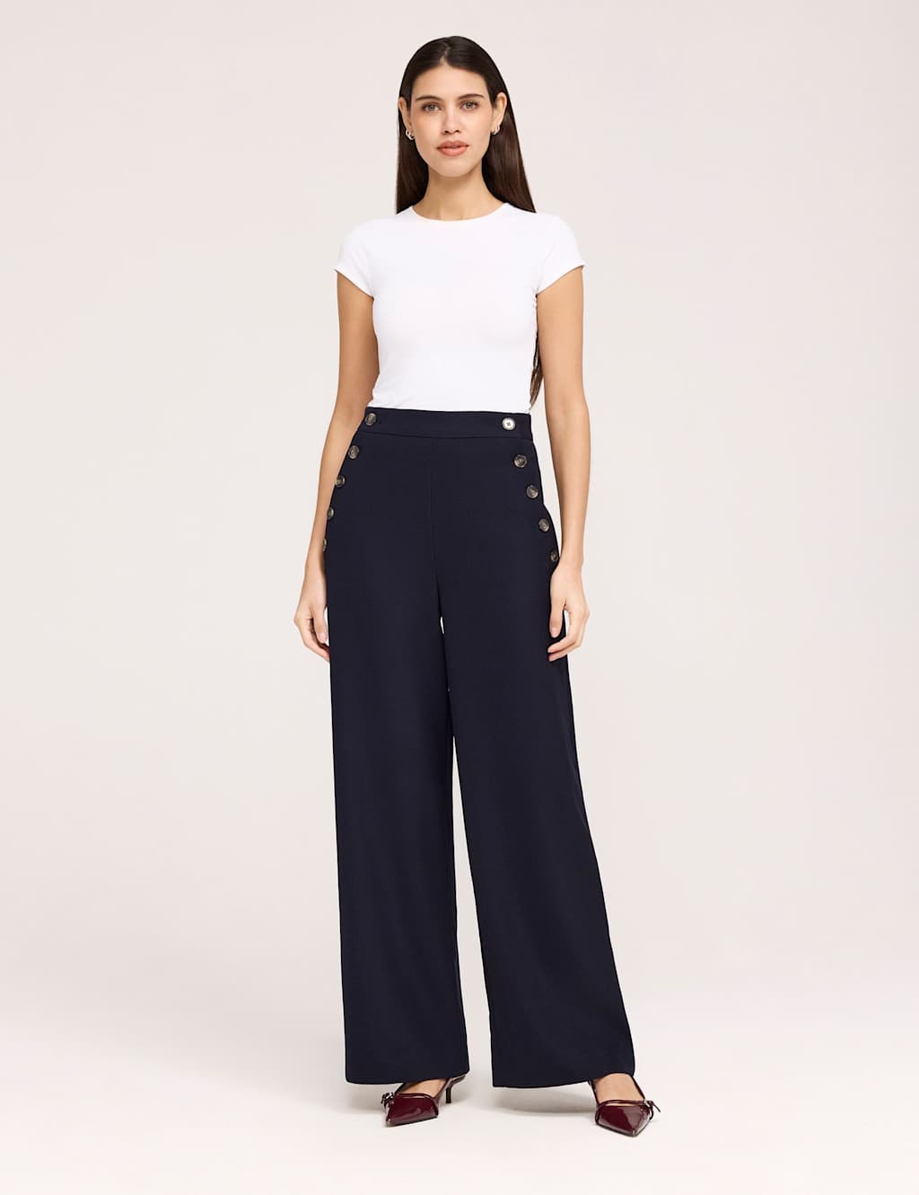 Finery London Women's Twill Wide Leg Trousers - 14 - Navy - Available at M&S