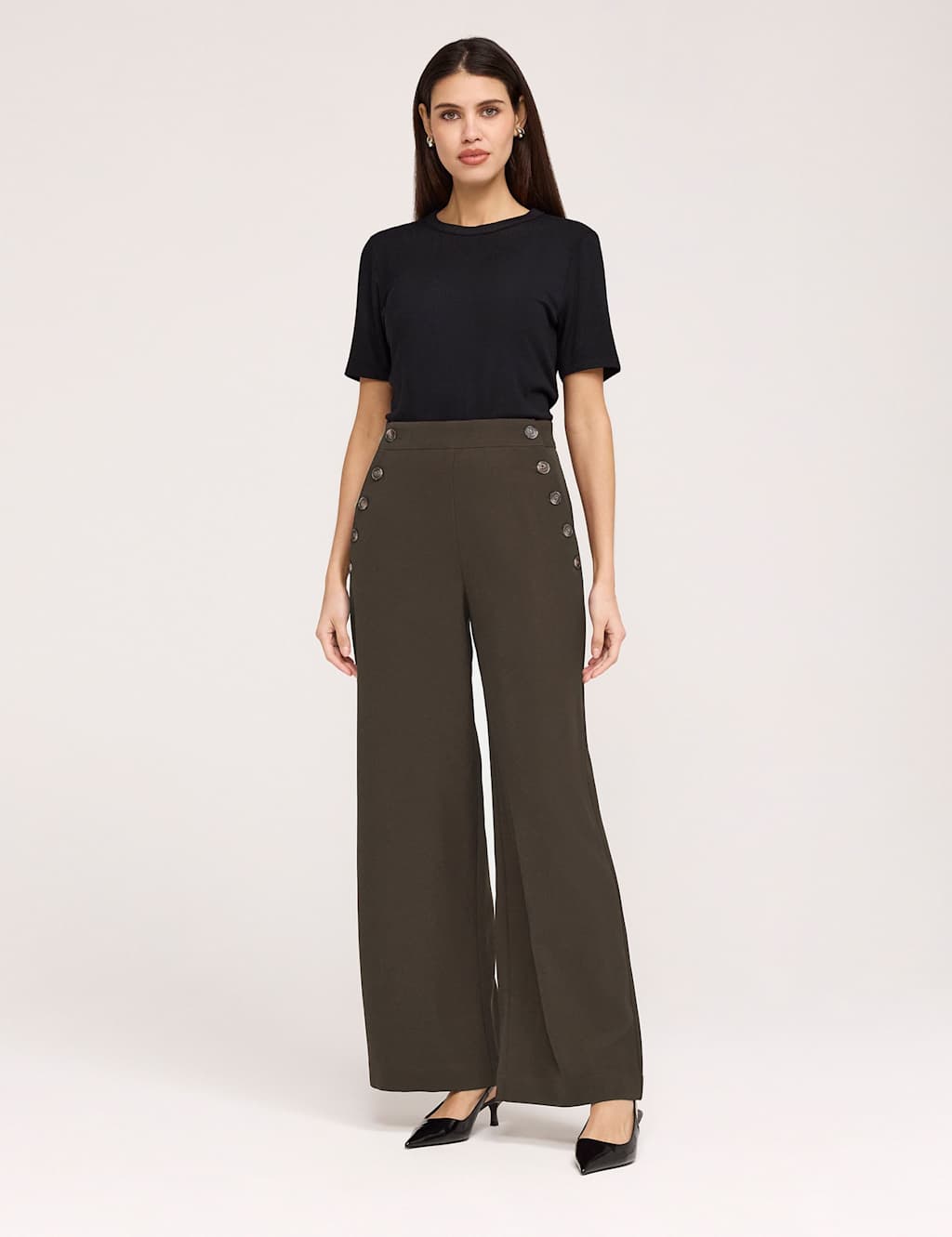 Finery London Women's Twill Wide Leg Trousers - 22 - Brown - Available at M&S