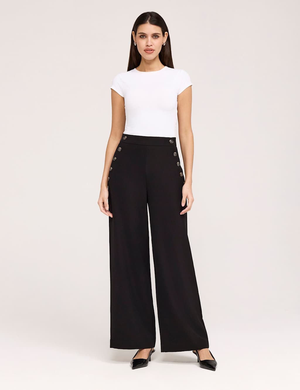 Finery London Women's Twill Wide Leg Trousers - 12 - Black - Available at M&S