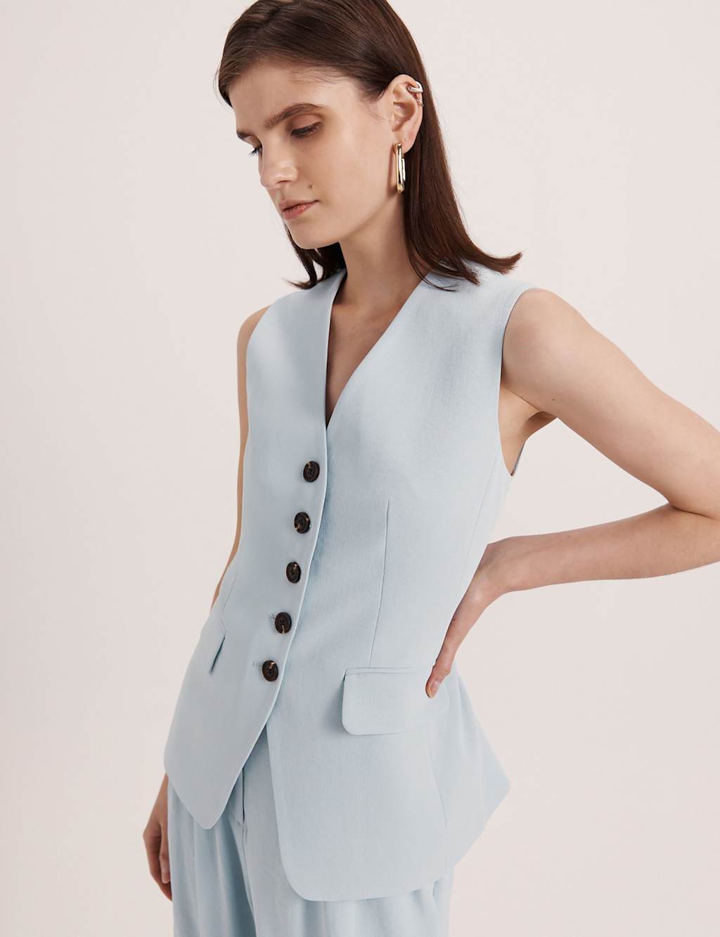 Saba Women's Relaxed Longline Vest Waistcoat - 8 - Light Green - Available at M&S