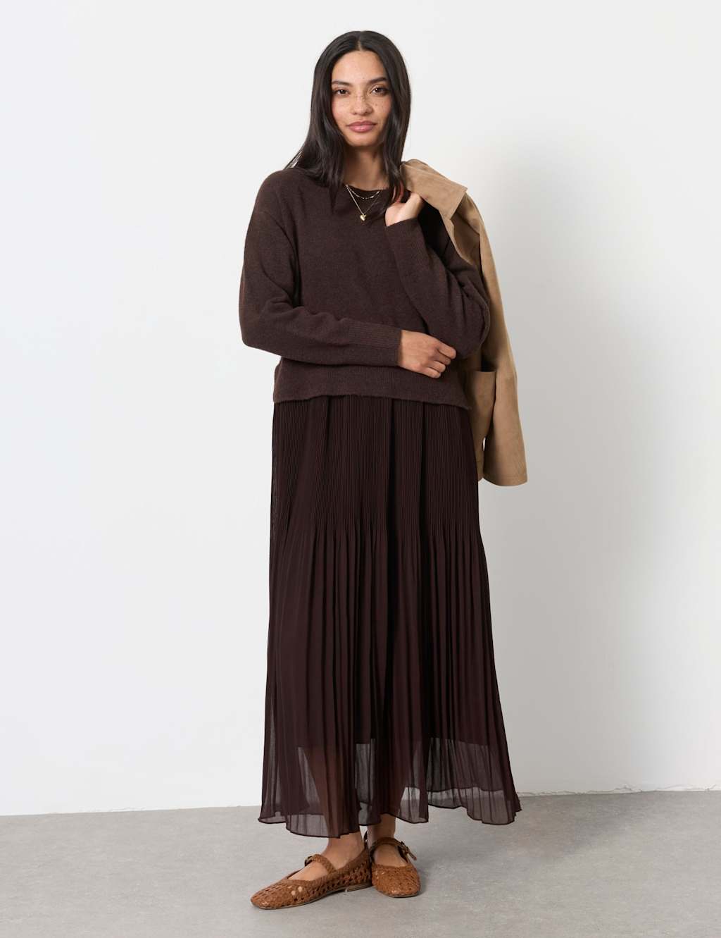 Fatface Women's Knitted Jumper Maxi Dress with Wool - 10 - Chocolate - Available at M&S