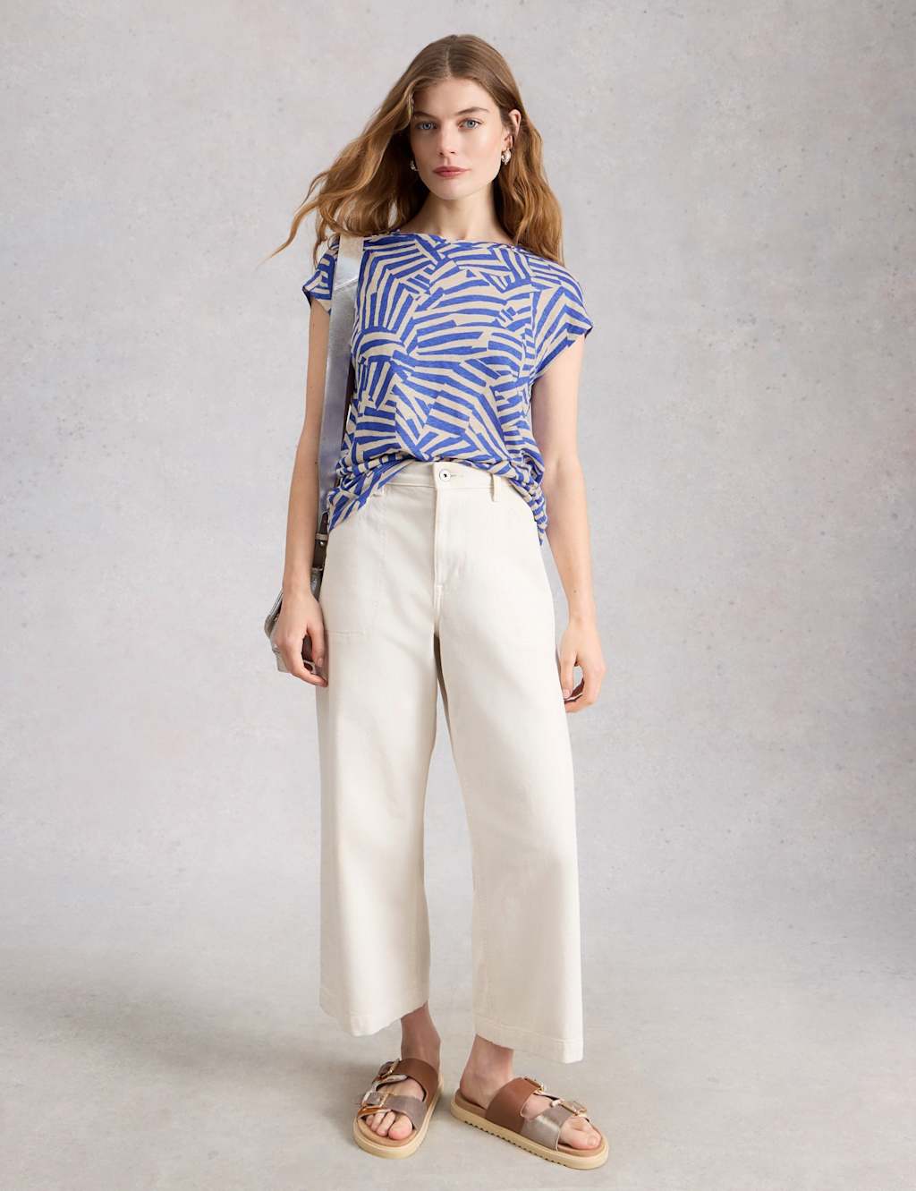 White Stuff Women's Pure Linen Printed T-Shirt - 10 - Blue Mix - Available at M&S