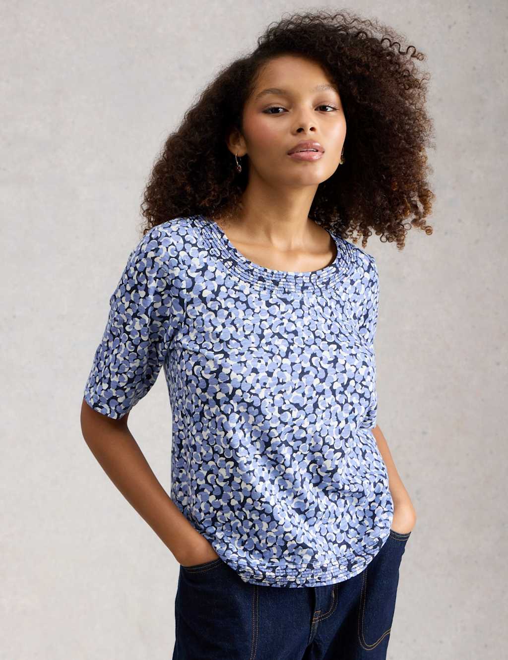 White Stuff Women's Pure Cotton Jersey Printed Top - 16 - Blue Mix - Available at M&S