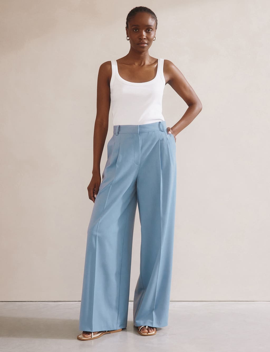 Double Pleat Wide Leg Trousers