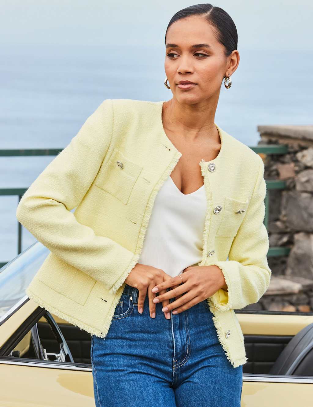 Sosandar Women's Textured Collarless Jacket - 16 - Yellow - Available at M&S
