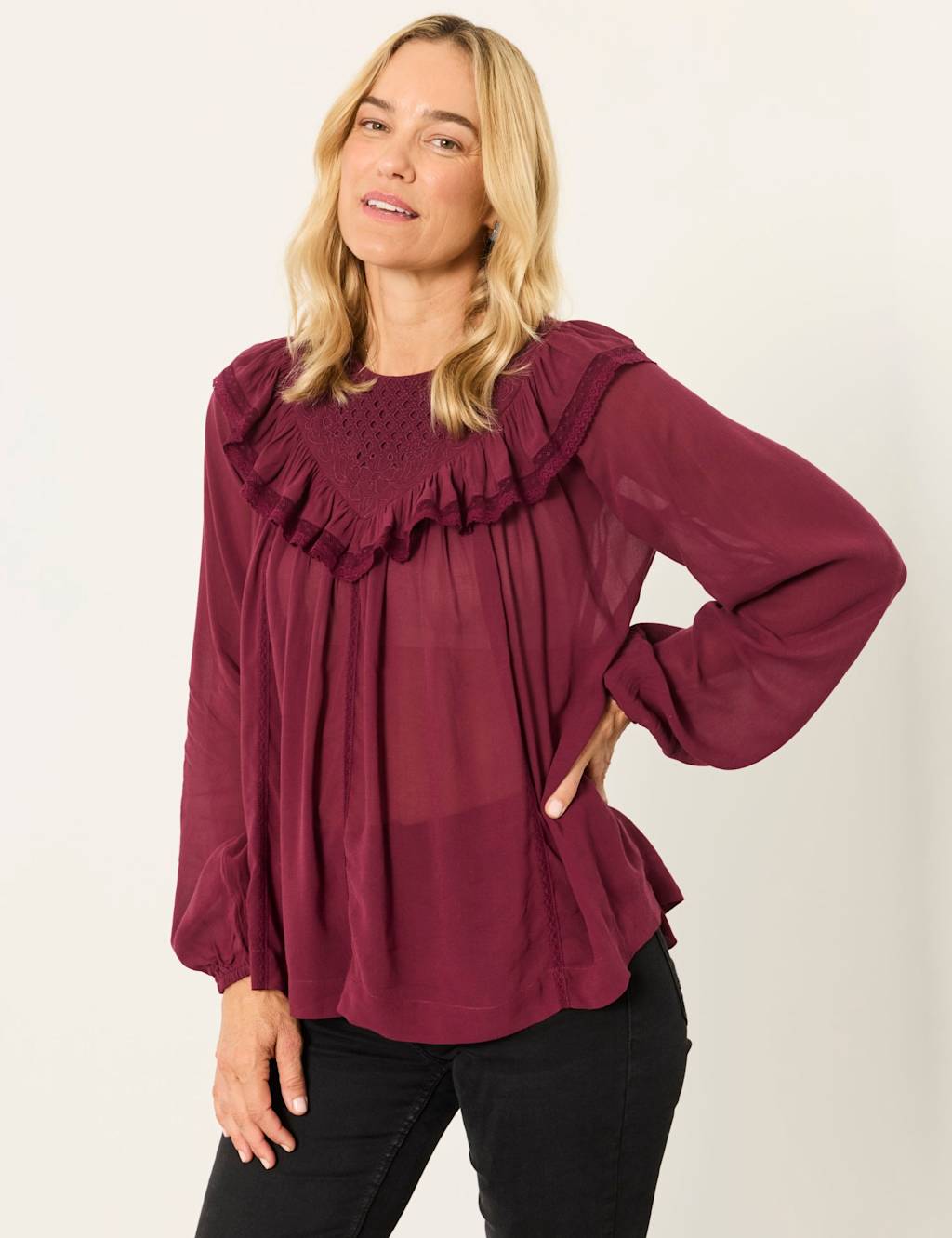 Fatface Women's Frill Detail Blouse - 12 - Dark Purple - Available at M&S