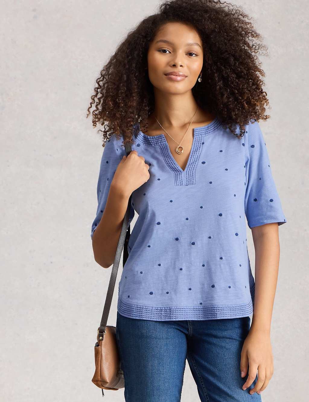 White Stuff Women's Pure Cotton Embroidered T-Shirt - 12 - Blue Mix - Available at M&S