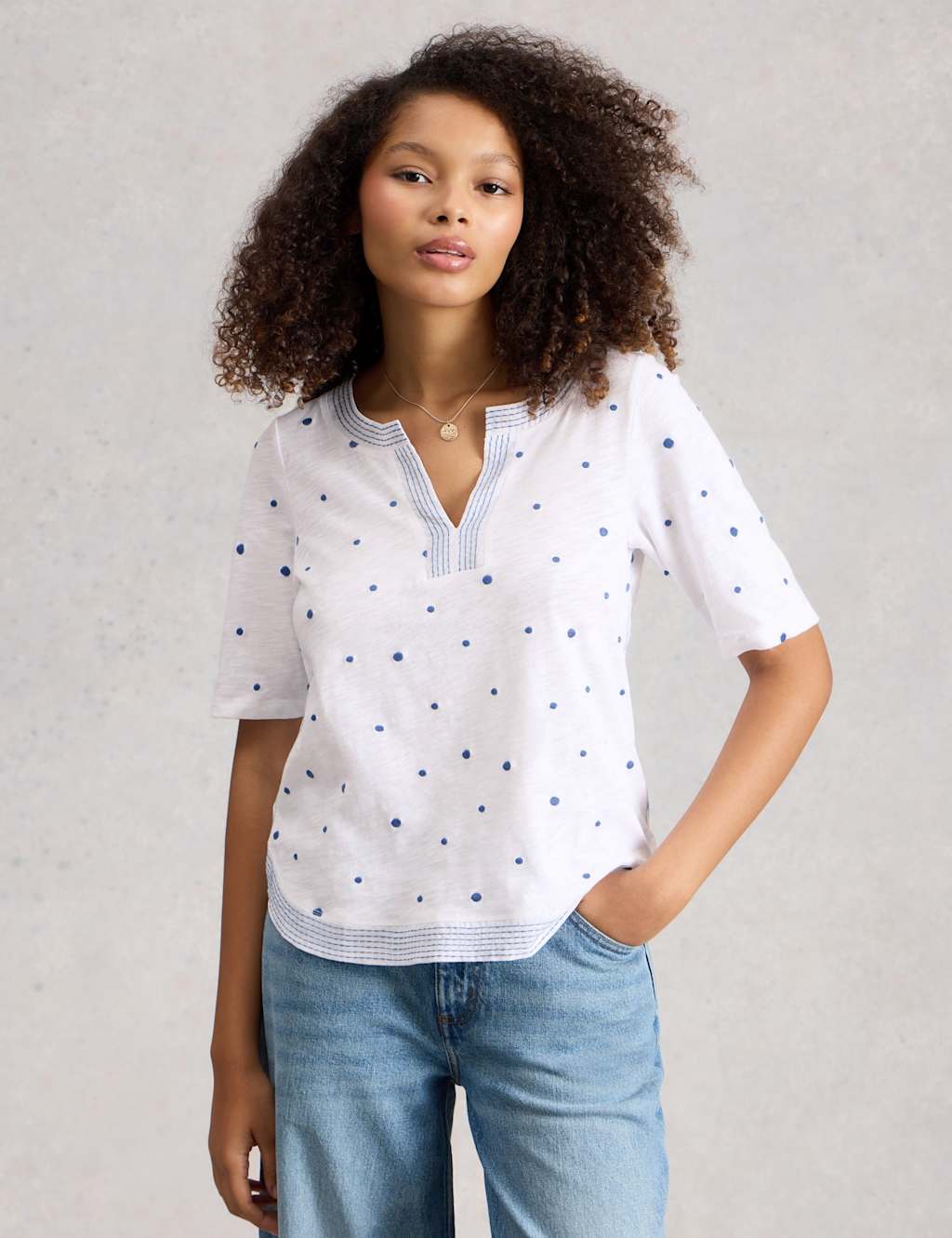 White Stuff Women's Pure Cotton Embroidered T-Shirt - 14 - White Mix - Available at M&S