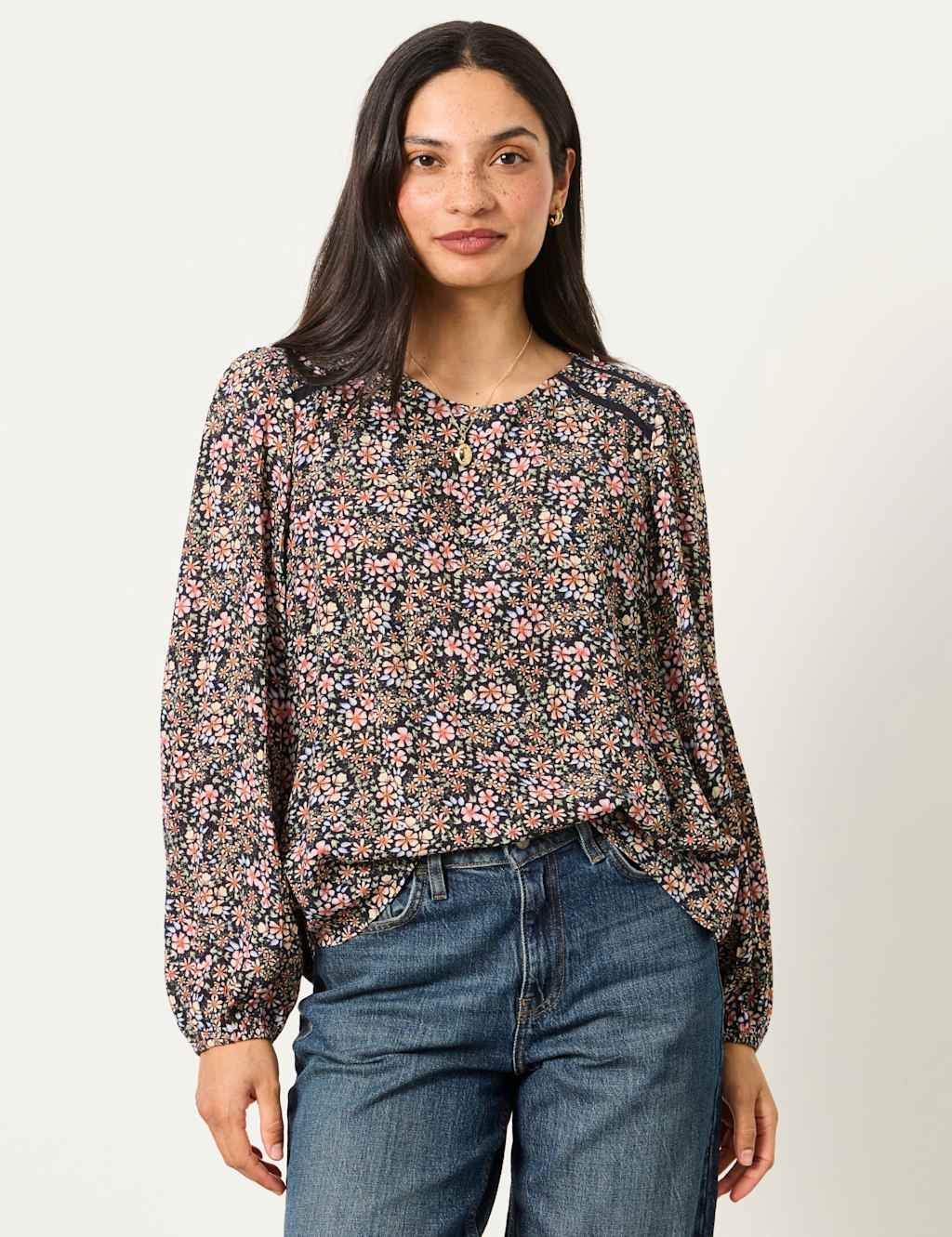 Fatface Women's Floral Lace Insert Blouse - 22 - Navy Mix - Available at M&S
