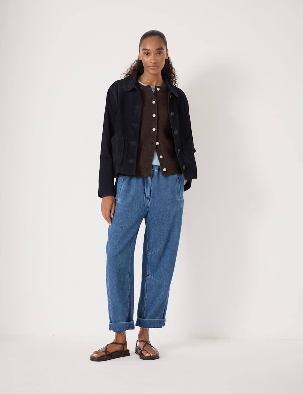 Hush Women's Supersoft Denim Barrel Turn Up Jeans - 12 - Blue Denim - Available at M&S