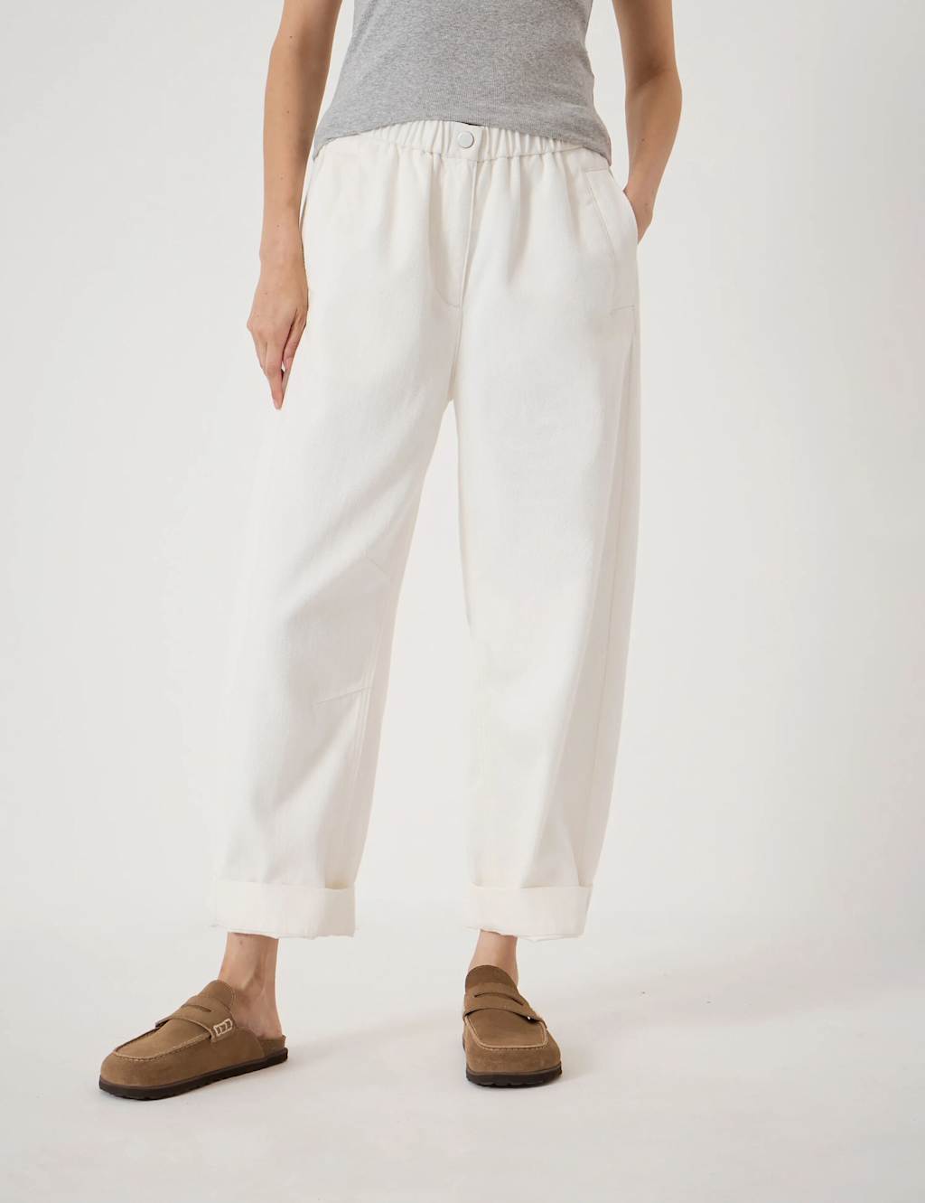 Hush Women's Supersoft Denim Barrel Turn Up Jeans - 12 - Ecru - Available at M&S