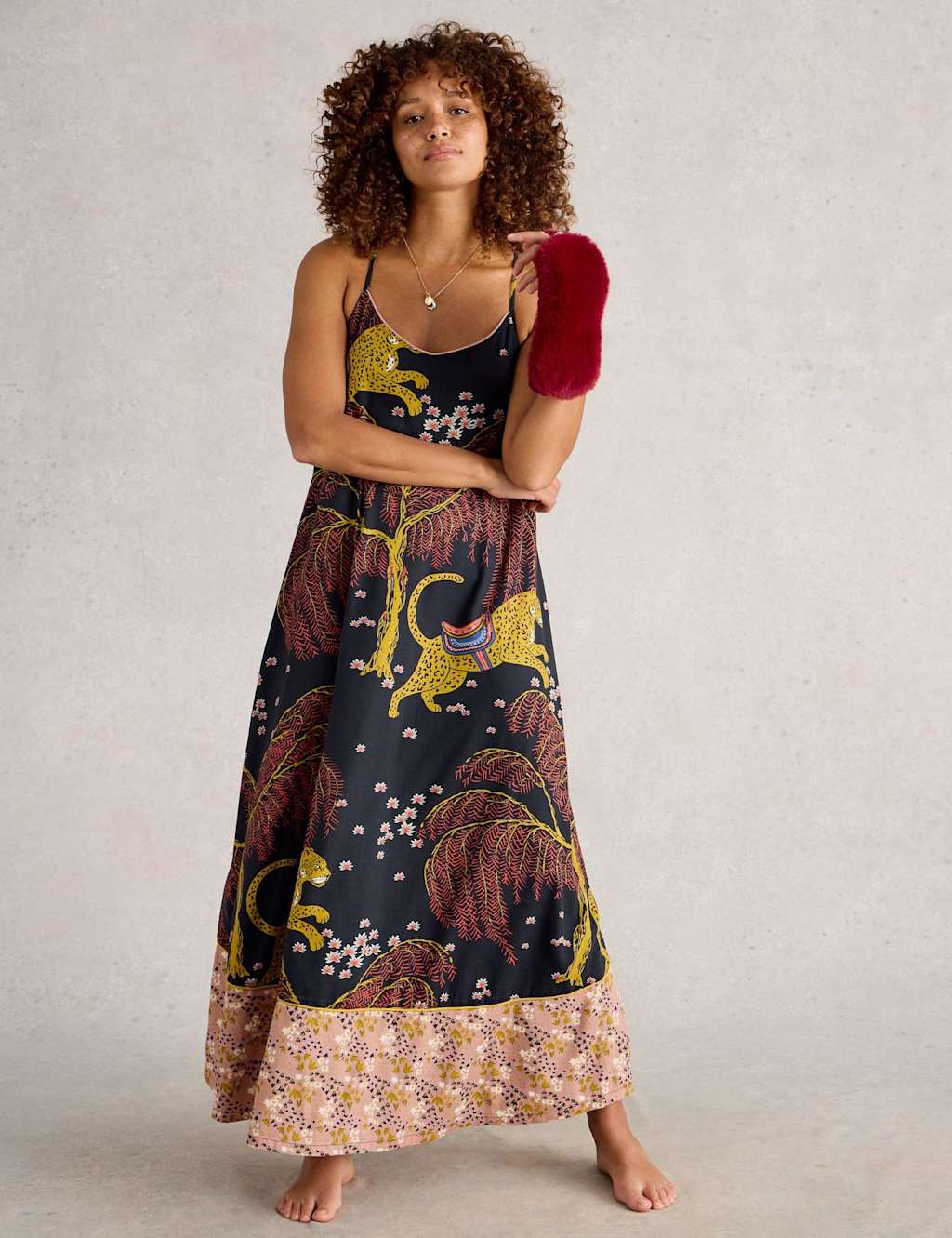 White Stuff Cotton Rich Printed Strappy Nightdress Black Mix