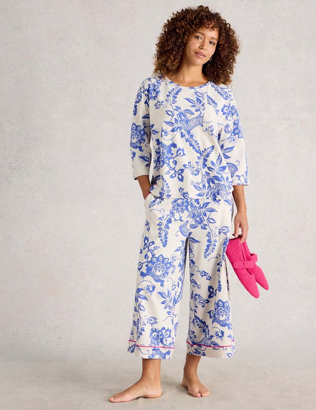 White Stuff Cotton Modal Floral Pyjama Top Natural Mix