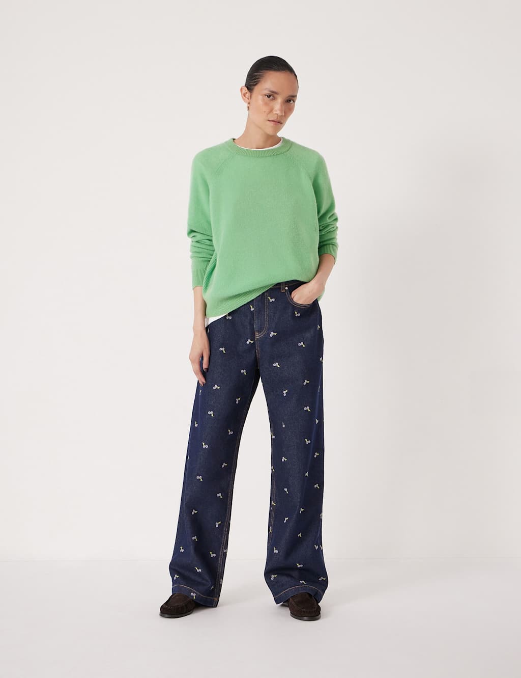 HUSH Floral Embroidered Wide Leg Jeans Blue Mix