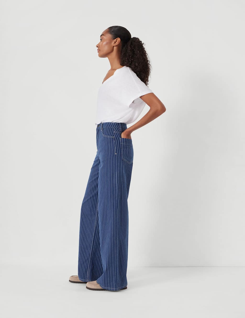 HUSH Striped Mid Rise Wide Leg Jeans Blue Mix