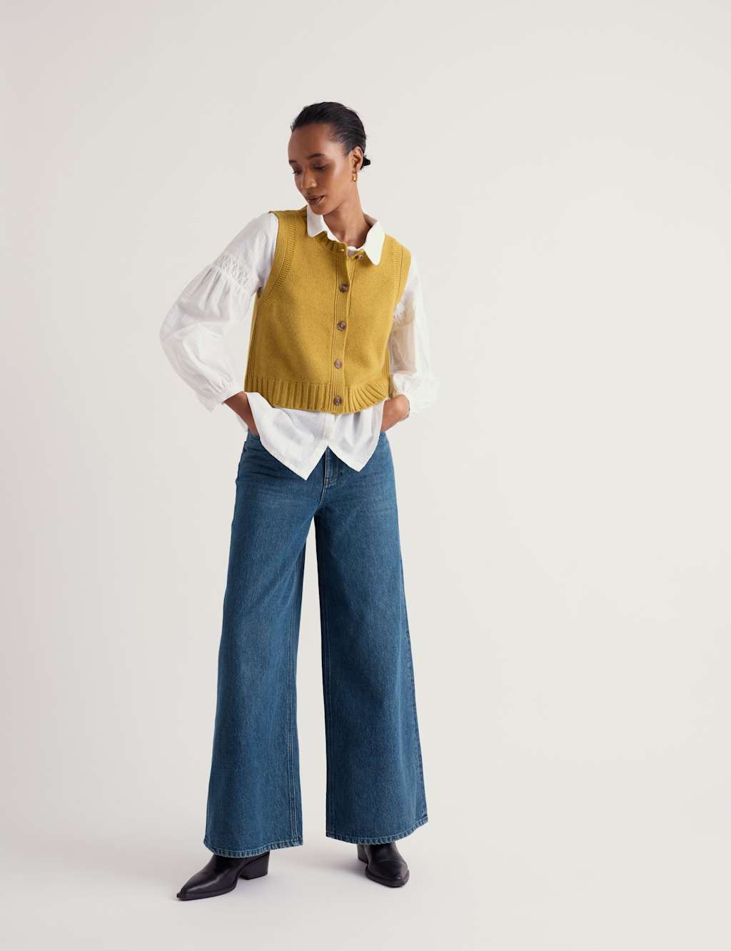 Seasalt Cornwall Women's Merino Wool Rich Button Through Knitted Vest - 8 - Yellow - Available at M&S