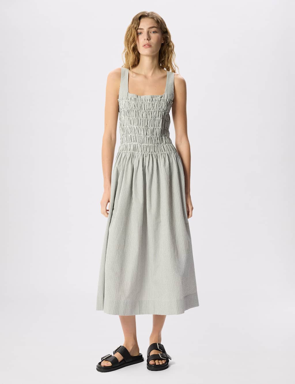 Whistles Women's Seersucker Ruched Bodice Dress - 14 - White Mix - Available at M&S