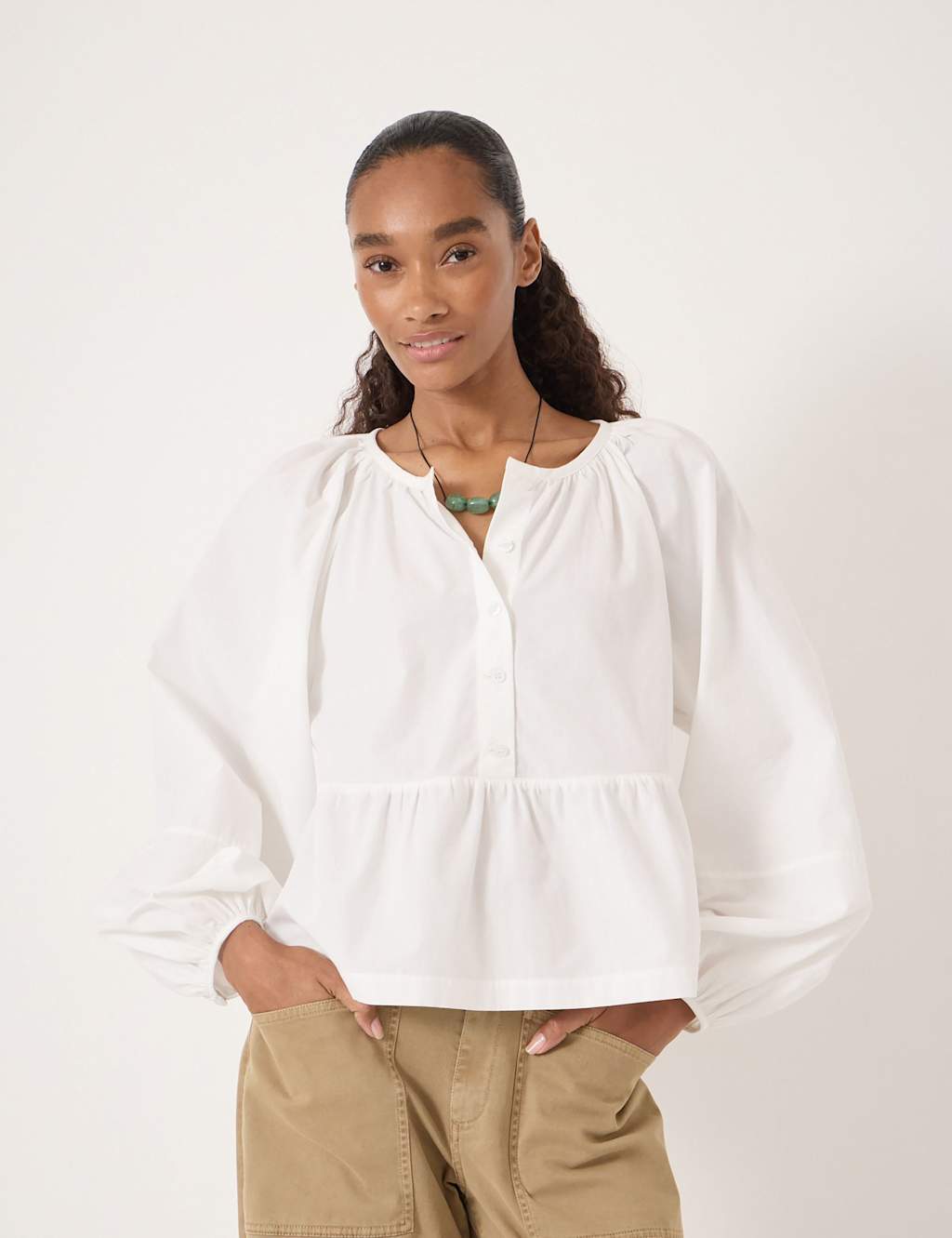 Hush Women's Pure Cotton Peplum Blouse - Medium - White - Available at M&S