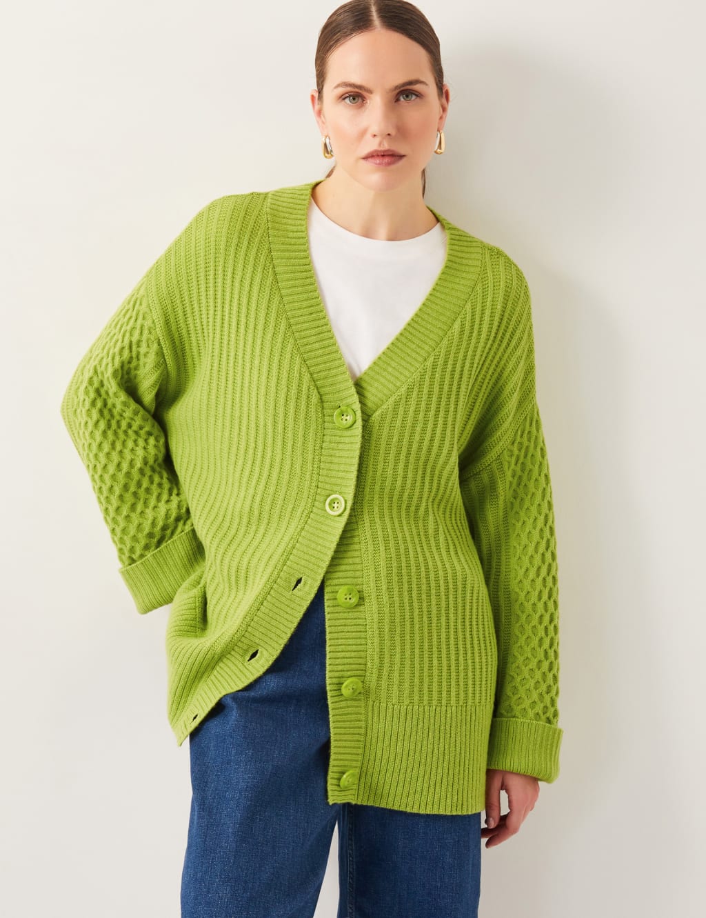 Textured V-Neck Oversized Cardigan