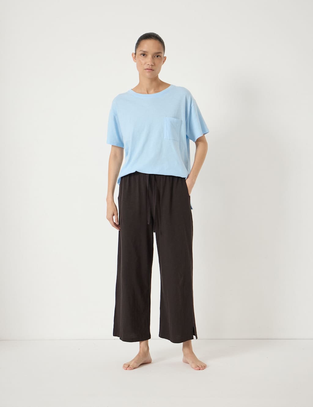 Hush Women's Pure Cotton Culotte Pyjama Set - Medium-Large - Light Blue - Available at M&S