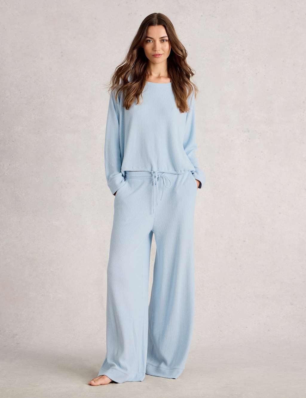 White Stuff Jersey Ribbed Pyjama Bottoms Blue