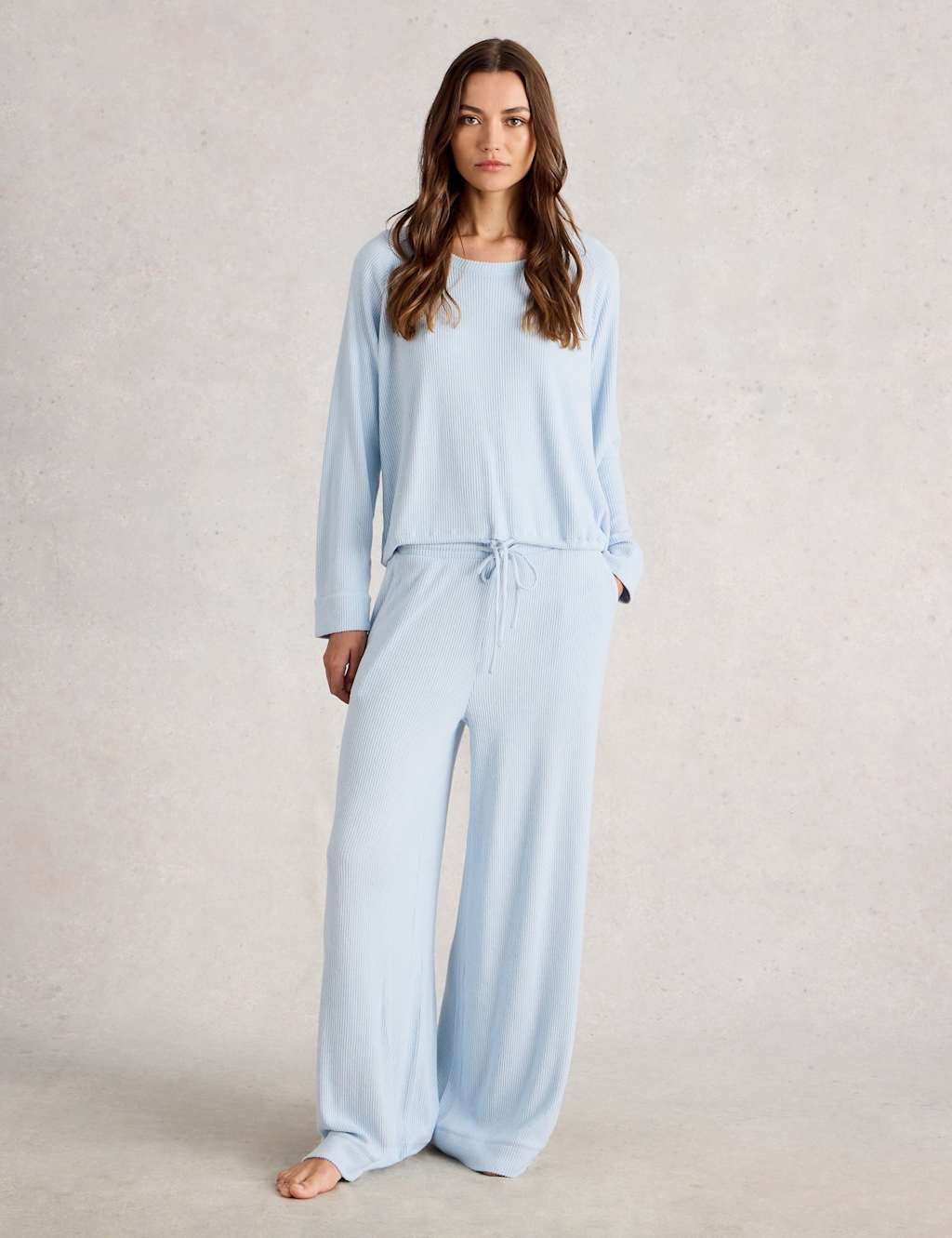 White Stuff Jersey Ribbed Pyjama Top Blue